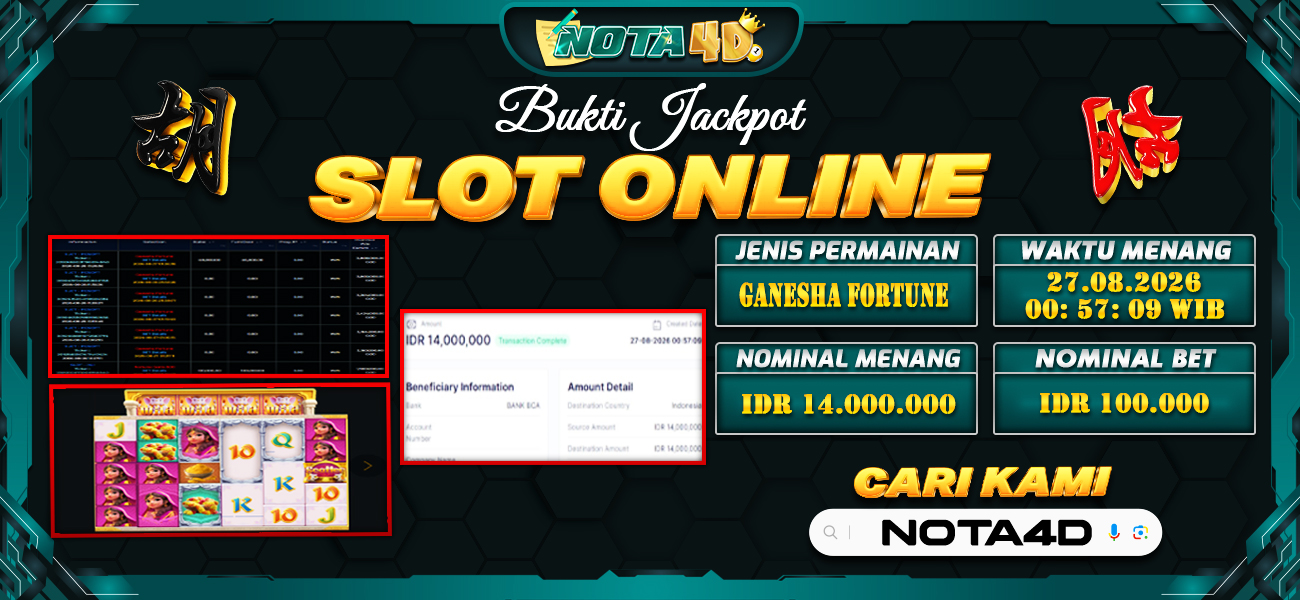 Bukti Kemenangan Besar Dibayar lunas Member NOTA4D RP 14.000.000, 27 Agustus 2026