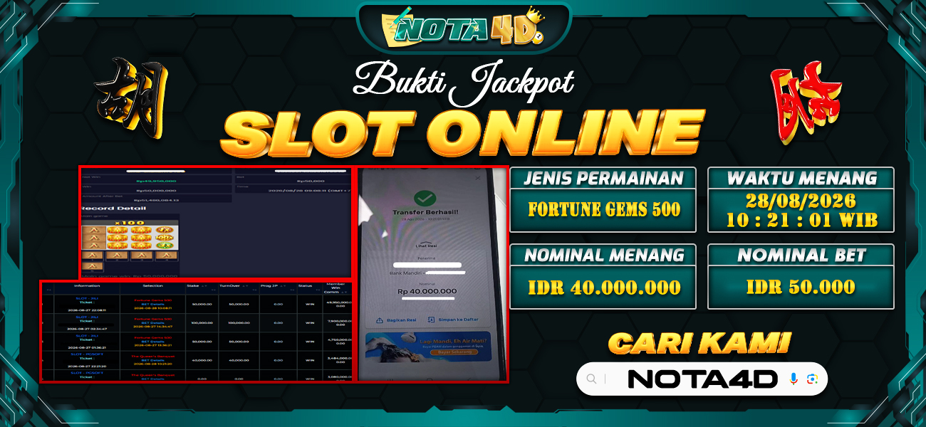 Bukti Kemenangan Besar Dibayar lunas Member NOTA4D RP 40.000.000, 28 Agustus 2026